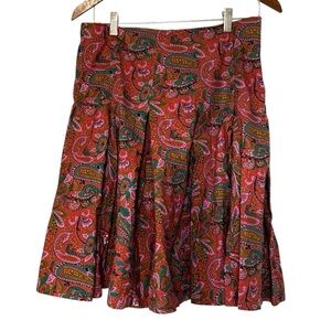 Vibrant Colorful Paisley Print Gene Meyer Midi Pleated Zippered Skirt, Size 6